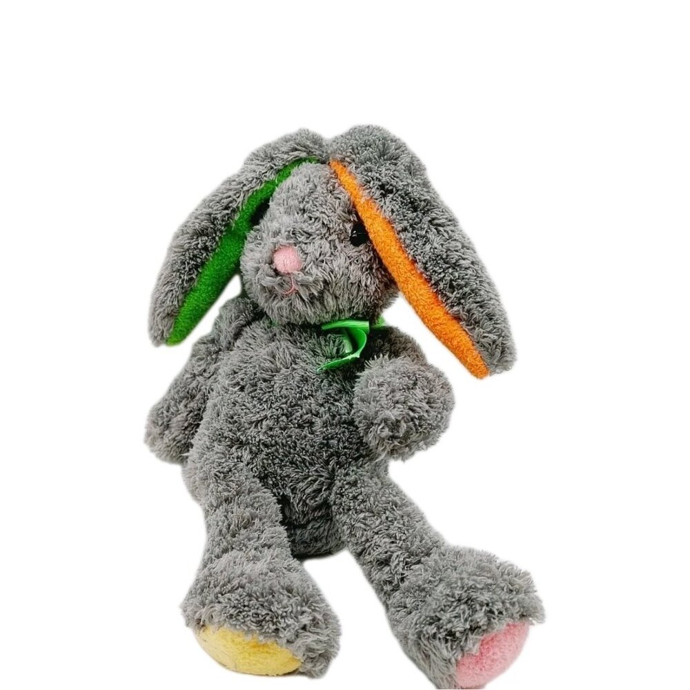 Animal Adventure Bunny Rabbit Gray Multi colored Ears Feet Plush 11" Easter